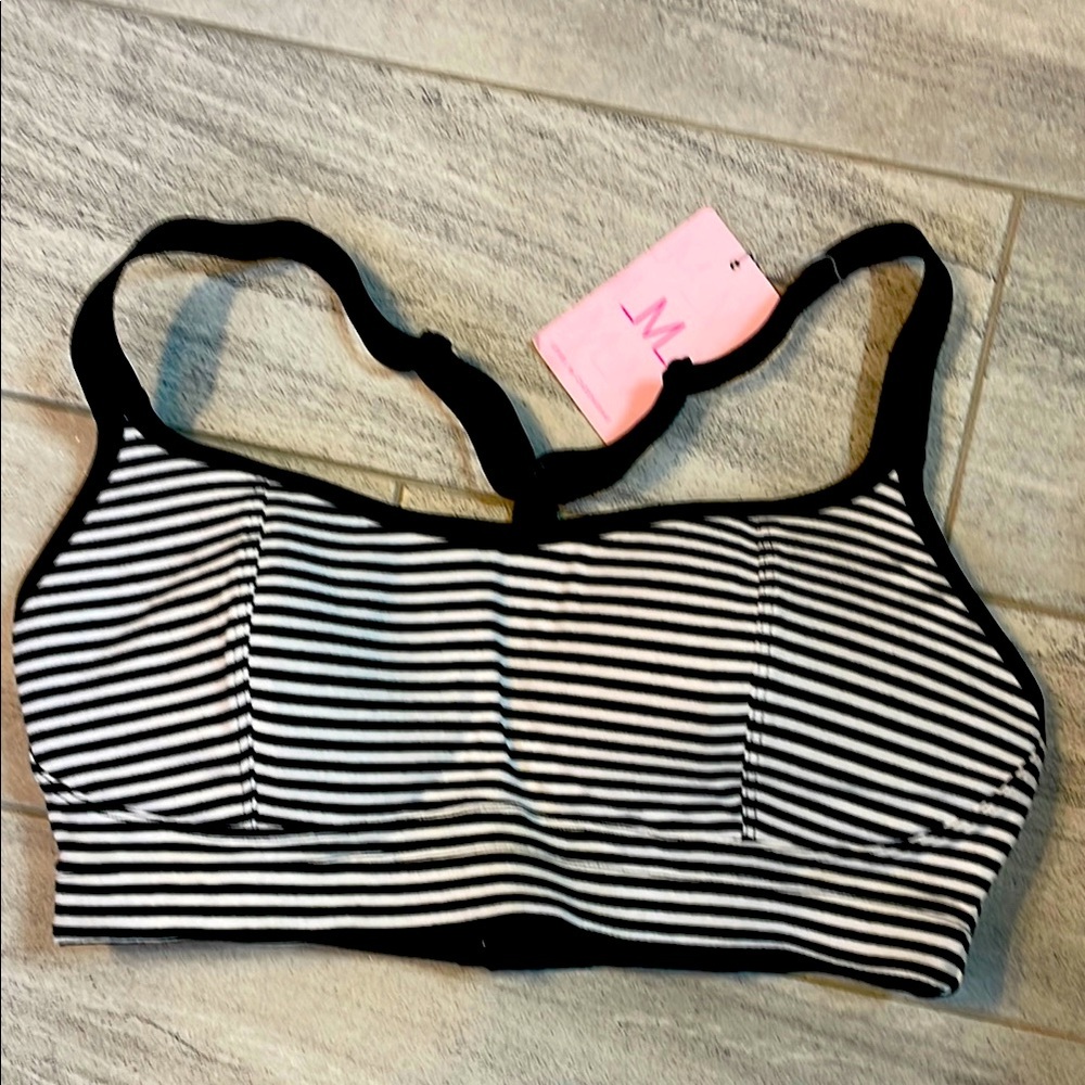 Cadenshae Maternity Striped Black and White Women's Sports Bra